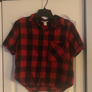 Cropped Red and Black Plaid Flannel